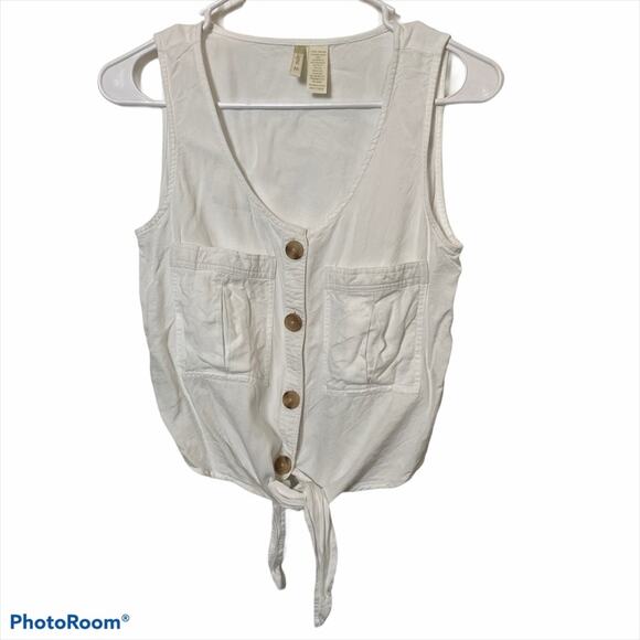 Japna Crop Top Womens Size Medium Spring Sexy Sleeveless Button Up Tie Front M - Picture 7 of 8